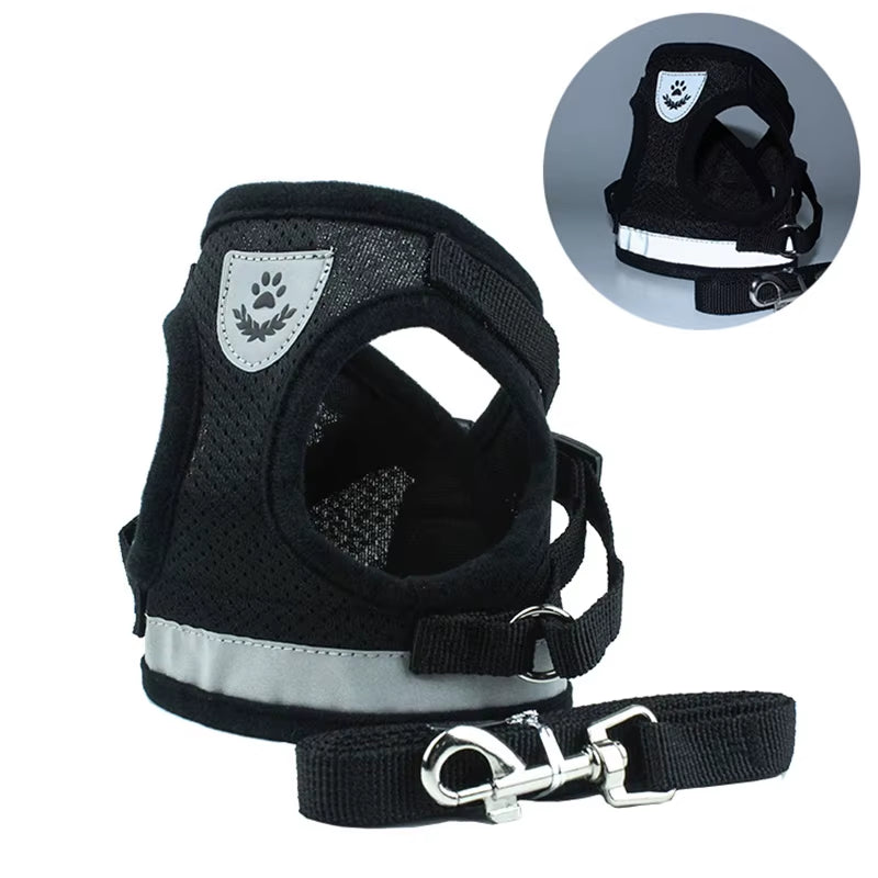 Reflective Cat Harness and Leash Set Nylon Mesh Kitten Puppy Dogs Vest Harness Leads Pet Clothes for Small Dogs Yorkies Pug